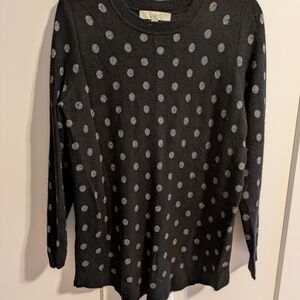 LOFT Black Tunic Sweater with Silver Dots